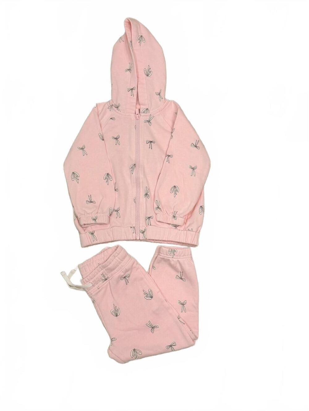 Old Navy‎ Girls Size 3T Pink Bow Print Zip Up Hoodie Sweatpants Jogger Set 2PC